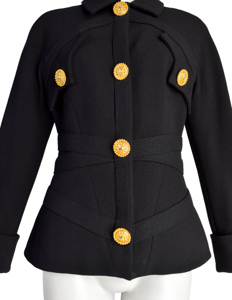 Gianni Versace Couture Vintage AW1992 'Miss S&M' Collection Western Inspired Black Wool Jacket