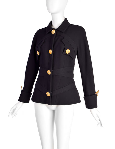 Gianni Versace Couture Vintage AW1992 'Miss S&M' Collection Western Inspired Black Wool Jacket