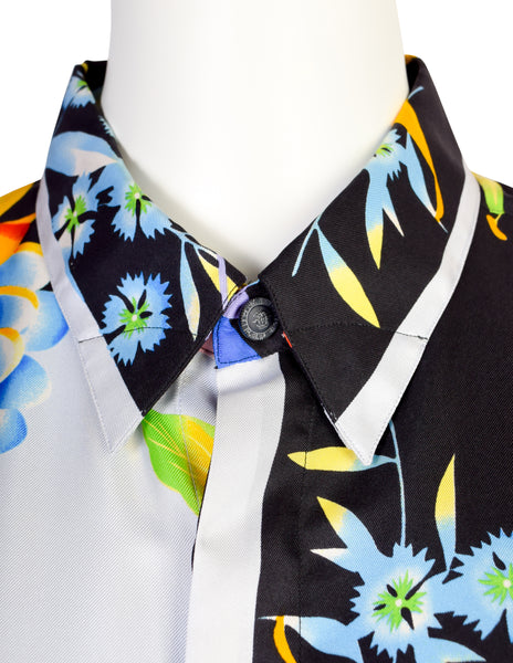 Gianni Versace Vintage 1990s Men's Japanese Inspired Tropical Print Silk Button Up Shirt