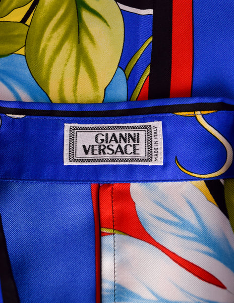 Gianni Versace Vintage SS 1998 Men's Japanese Inspired Tropical Print Silk Button Up Shirt