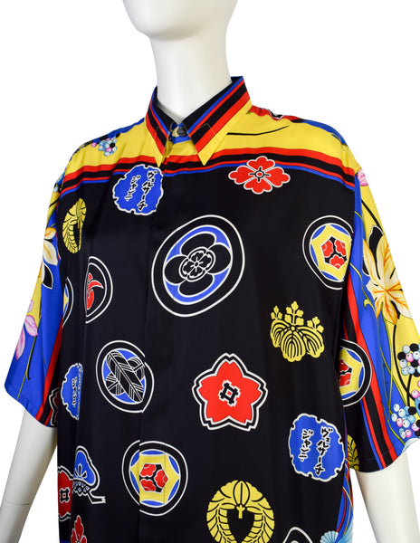 Gianni Versace Vintage SS 1998 Men's Japanese Inspired Tropical Print Silk Button Up Shirt