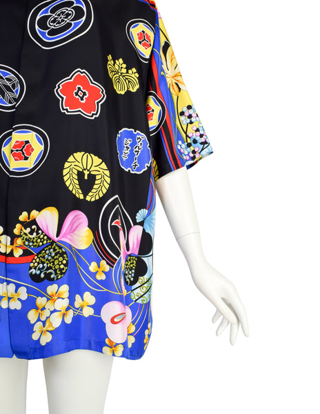 Gianni Versace Vintage SS 1998 Men's Japanese Inspired Tropical Print Silk Button Up Shirt