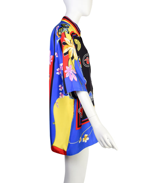 Gianni Versace Vintage SS 1998 Men's Japanese Inspired Tropical Print Silk Button Up Shirt