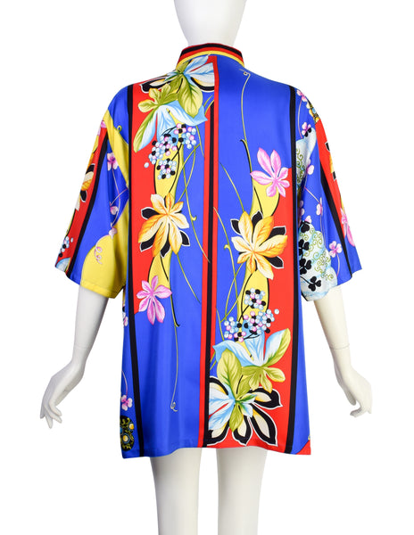 Gianni Versace Vintage SS 1998 Men's Japanese Inspired Tropical Print Silk Button Up Shirt