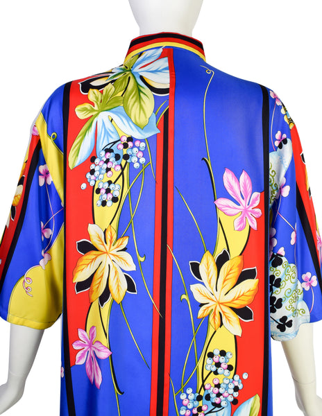 Gianni Versace Vintage SS 1998 Men's Japanese Inspired Tropical Print Silk Button Up Shirt