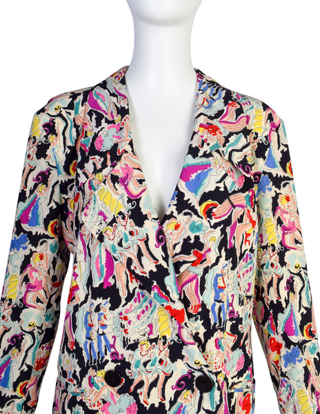 Giorgio Armani Vintage SS 1987 Colorful Can Can Dancer Novelty Print Silk Blazer Jacket