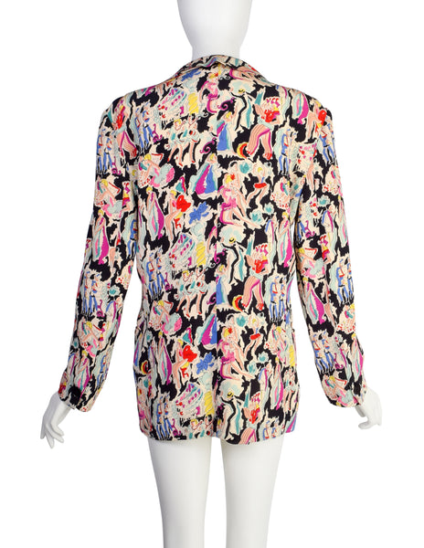 Giorgio Armani Vintage SS 1987 Colorful Can Can Dancer Novelty Print Silk Blazer Jacket