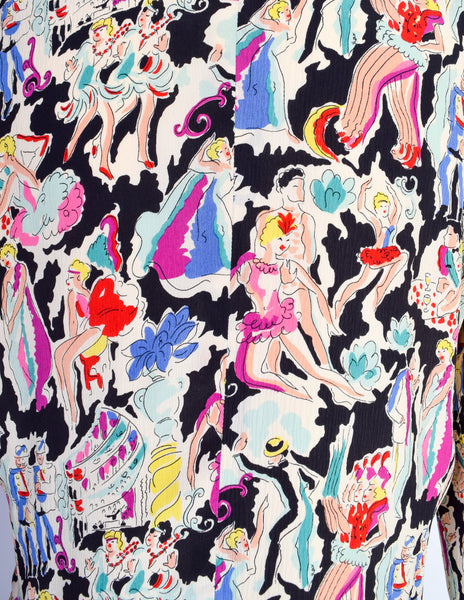 Giorgio Armani Vintage SS 1987 Colorful Can Can Dancer Novelty Print Silk Blazer Jacket