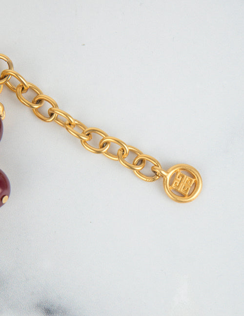 Givenchy Vintage Golden Multistrand Chain and Red Glass Acorn