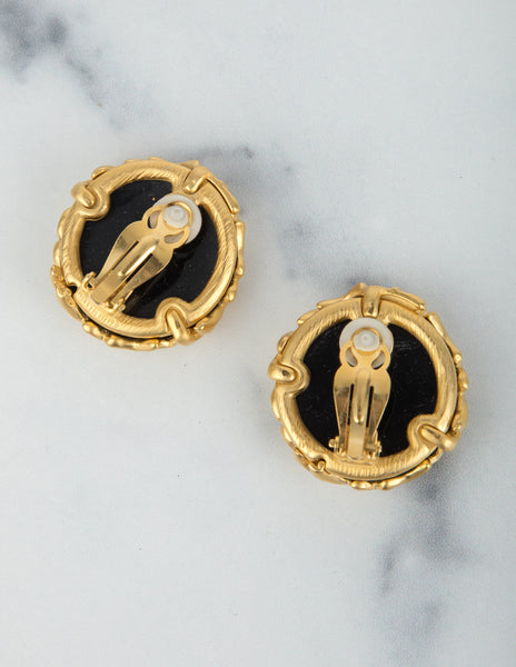 Givenchy Vintage Massive Black and Golden Satin Leaf Earrings