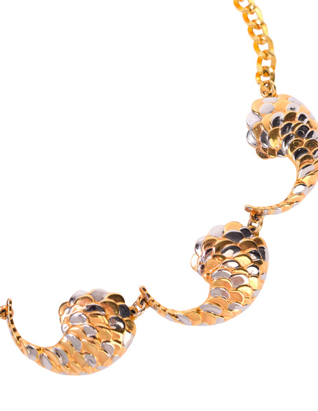 Givenchy Vintage Fish Scale Paisley Gold Silver Necklace