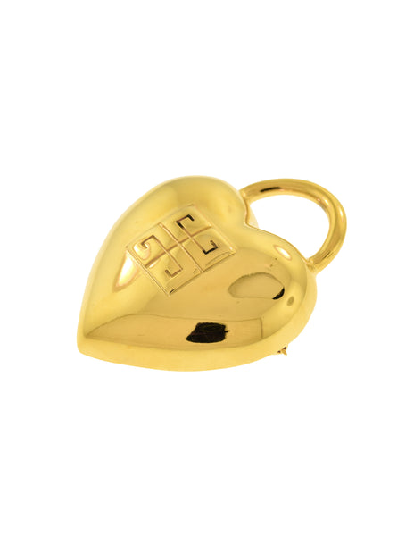 Givenchy Vintage Large Logo Heart Shaped Pad Lock Motif Brooch Pin