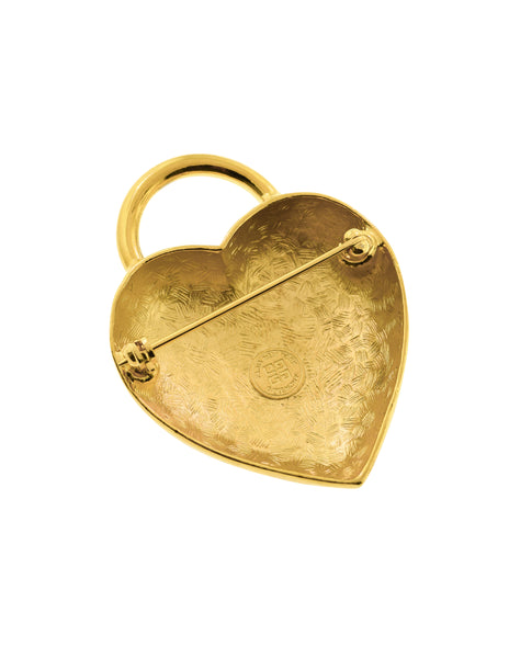 Givenchy Vintage Large Logo Heart Shaped Pad Lock Motif Brooch Pin