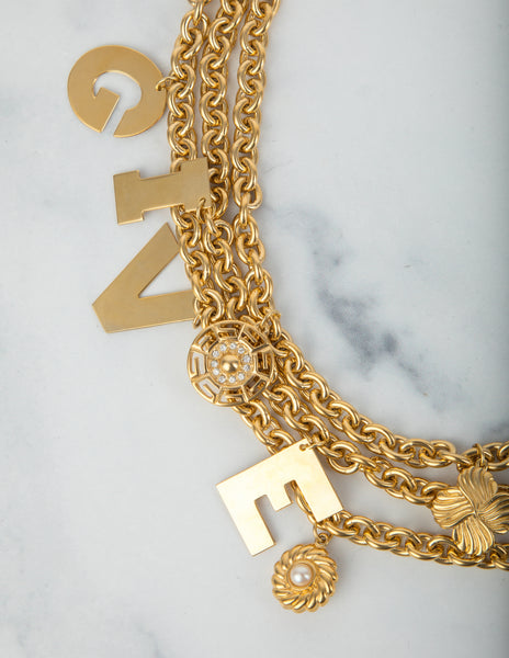 Givenchy Vintage Rare Gold Namesake Letter Charm Multi Chain Statement Necklace