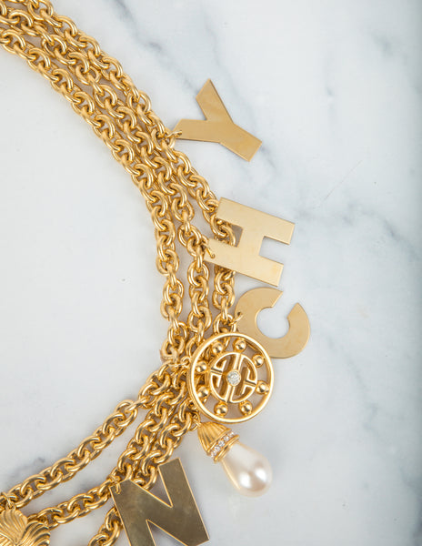 Givenchy Vintage Rare Gold Namesake Letter Charm Multi Chain Statement Necklace