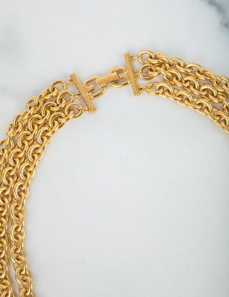 Givenchy Vintage Rare Gold Namesake Letter Charm Multi Chain Statement Necklace