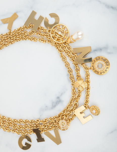 Givenchy Vintage Rare Gold Namesake Letter Charm Multi Chain Statement Necklace