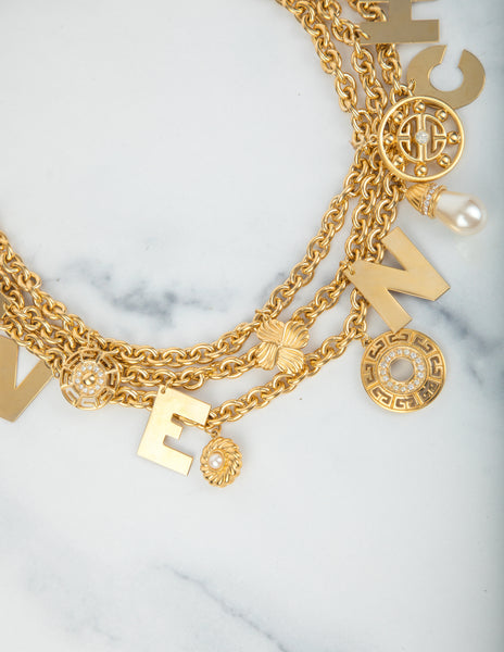 Givenchy Vintage Rare Gold Namesake Letter Charm Multi Chain Statement Necklace