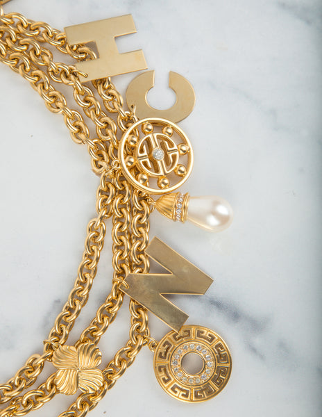 Givenchy Vintage Rare Gold Namesake Letter Charm Multi Chain Statement Necklace