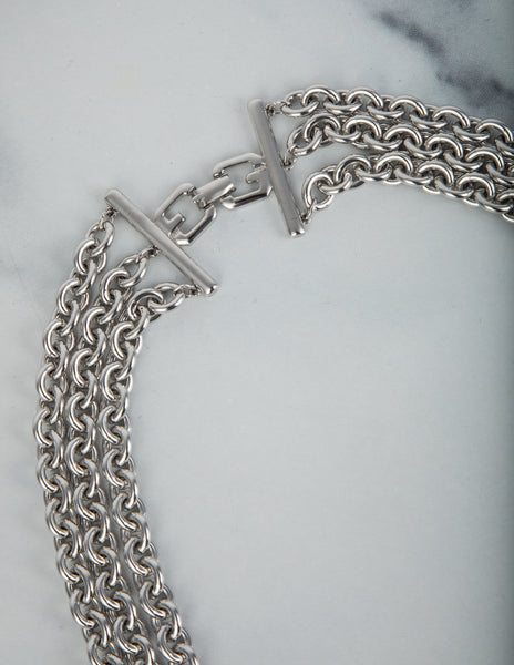 Givenchy Vintage Rare Silver and Gold Namesake Letter Charm Multi Chain Statement Necklace