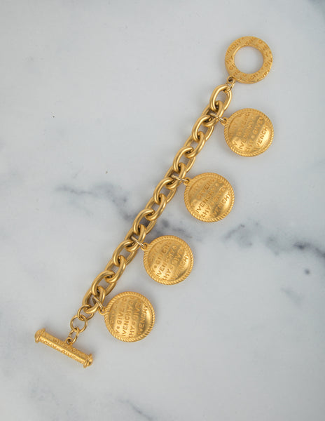 Givenchy Vintage Gold Satin Dangling Namesake Charm Statement Bracelet