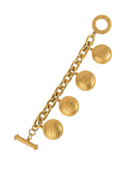 Givenchy Vintage Gold Satin Dangling Namesake Charm Statement Bracelet