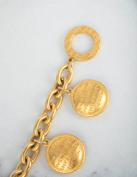 Givenchy Vintage Gold Satin Dangling Namesake Charm Statement Bracelet