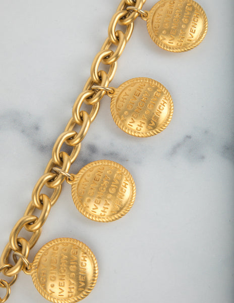 Givenchy Vintage Gold Satin Dangling Namesake Charm Statement Bracelet