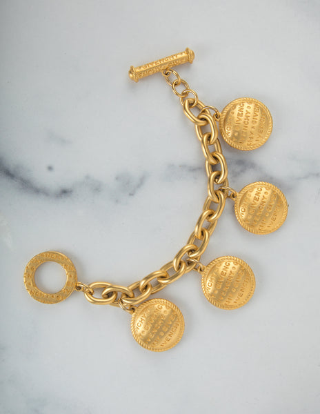 Givenchy Vintage Gold Satin Dangling Namesake Charm Statement Bracelet