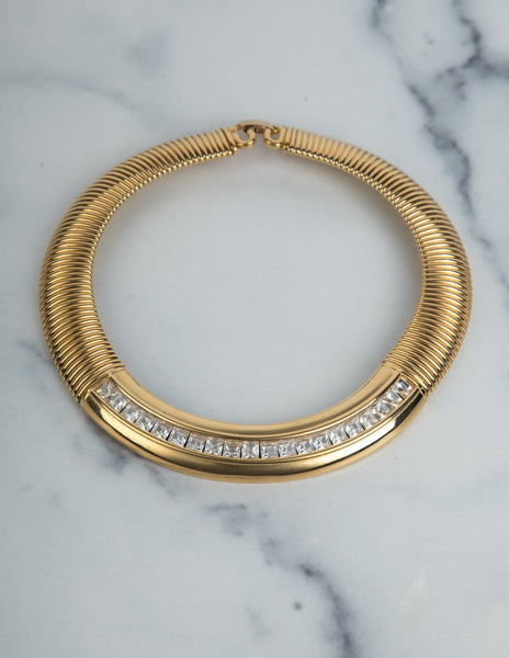 Givenchy Vintage Golden Chunky Omega Rhinestone Necklace