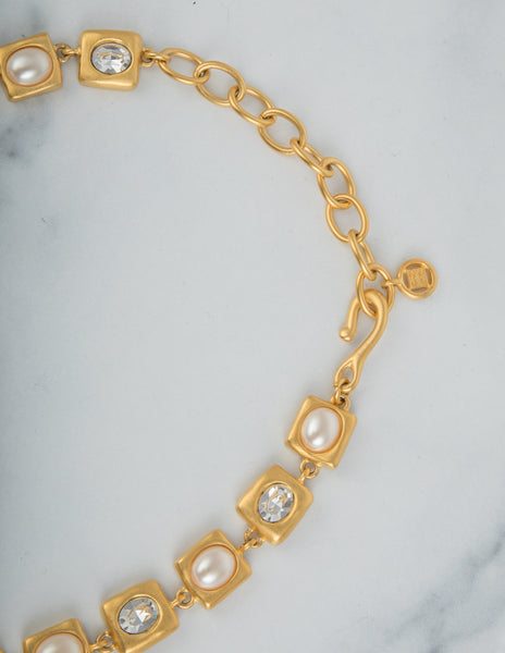 Givenchy Vintage Golden Satin Pearl Rhinestone Necklace
