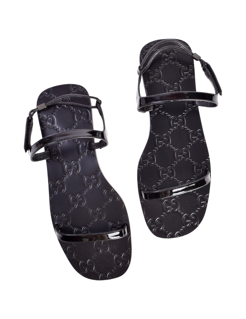 Embellished Black Patent Thong Sandal