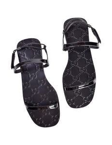 Gucci Vintage Tom Ford Era Black Monogram Patent Leather Flat Sandals