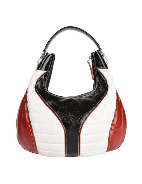 Gucci Vintage Black White Red GG Logo Quilted Snow Glam Hobo Bag