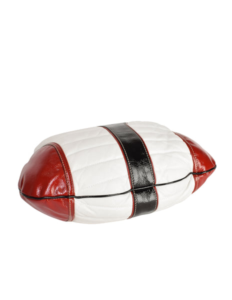 Gucci Vintage Black White Red GG Logo Quilted Snow Glam Hobo Bag