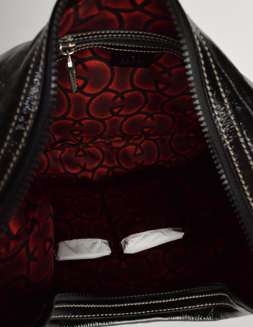 Gucci Vintage Black White Red GG Logo Quilted Snow Glam Hobo Bag
