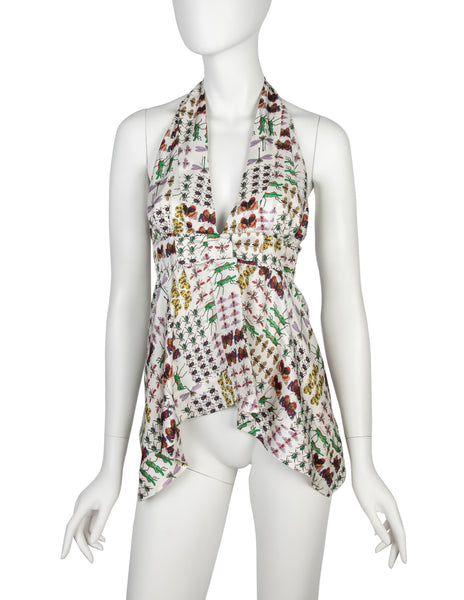Gucci Vintage 2006 Insect Print Silk Halter Top