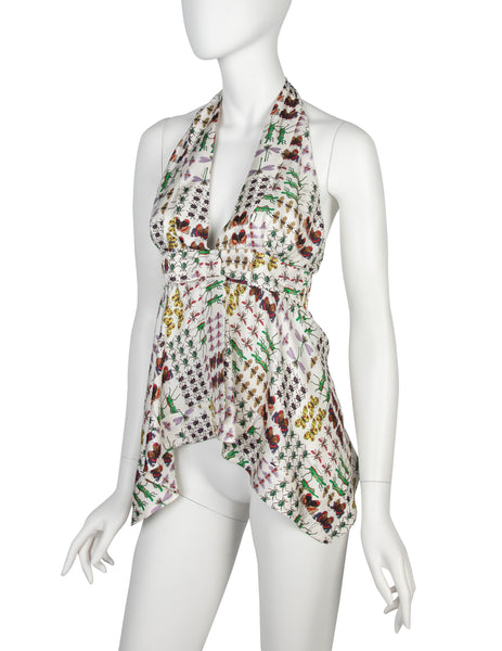 Gucci Vintage 2006 Insect Print Silk Halter Top