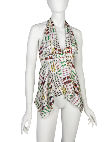 Gucci Vintage 2006 Insect Print Silk Halter Top
