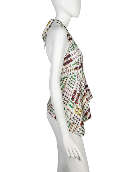 Gucci Vintage 2006 Insect Print Silk Halter Top