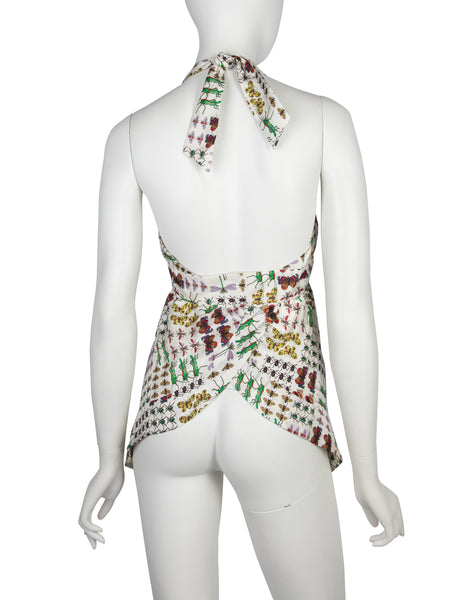 Gucci Vintage 2006 Insect Print Silk Halter Top