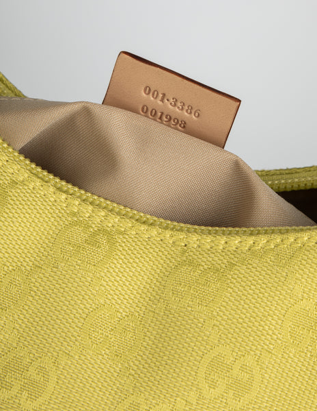 Gucci Vintage Rare Chartreuse Monogram Logo Canvas Shoulder Bag