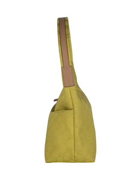 Gucci Vintage Rare Chartreuse Monogram Logo Canvas Shoulder Bag