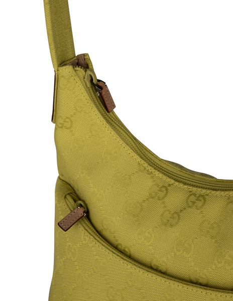 Gucci Vintage Rare Chartreuse Monogram Logo Canvas Shoulder Bag