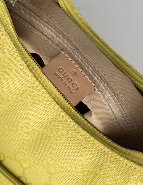 Gucci Vintage Rare Chartreuse Monogram Logo Canvas Shoulder Bag