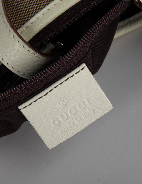 Gucci Vintage Tom Ford Era Taupe Canvas and White Leather Mini Jackie Bag