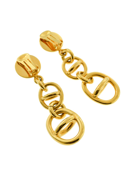 Gucci Vintage 1992 Gold Blue Oversized Tiered Dangling Statement Earrings