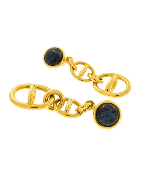 Gucci Vintage 1992 Gold Blue Oversized Tiered Dangling Statement Earrings