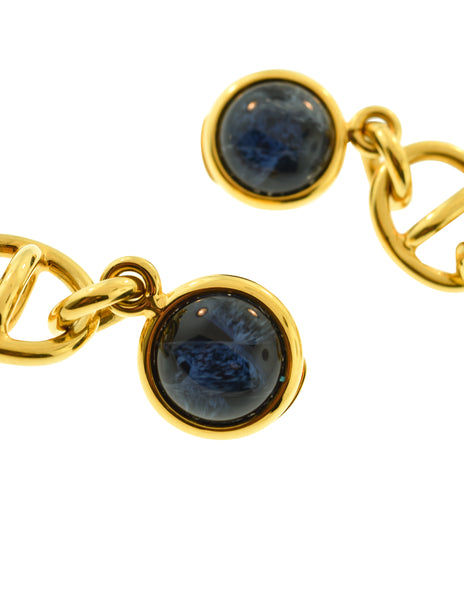 Gucci Vintage 1992 Gold Blue Oversized Tiered Dangling Statement Earrings