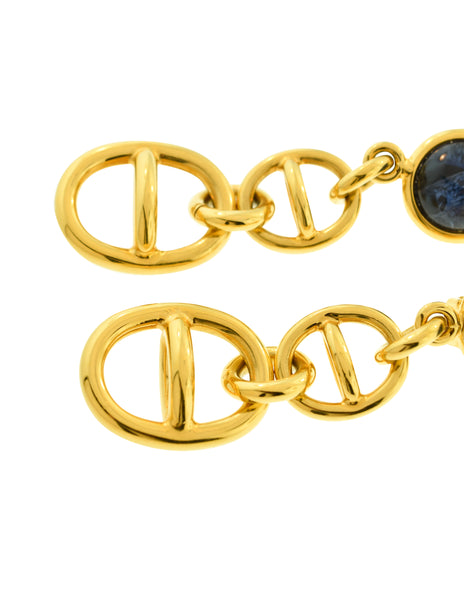 Gucci Vintage 1992 Gold Blue Oversized Tiered Dangling Statement Earrings